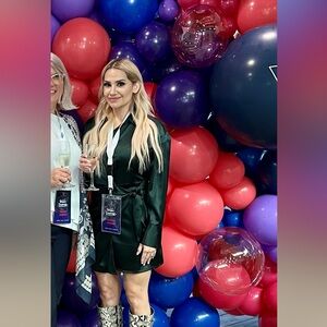 Avery Satin Long Sleeve Point Collar Neck Faux Wrap Dress